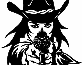Cowgirl with Revolver Vinyl Decal - Western Car Truck Laptop Sticker