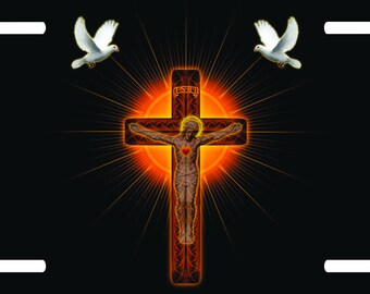 Christian Cross License Plate: Jesus Christ, Dove Car Tag