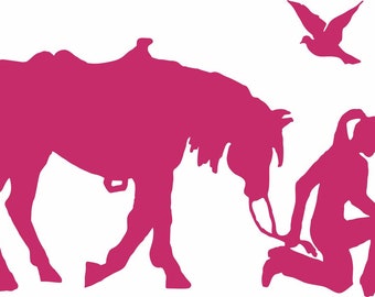 Cowgirl Praying with Horse Vinyl Decal - Car, Truck, Laptop Sticker
