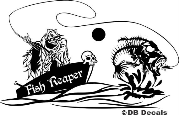 Skull Fish Hook Fishing Bone Boat Car Truck Window Vinyl Decal Sticker Free  Ship