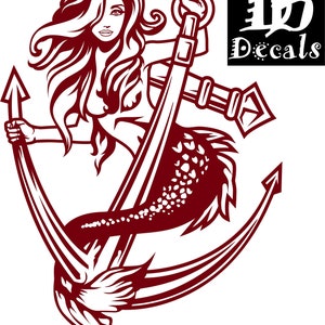 Zeemeermin Meisje Vissenstaart Boot Anker Fantasie Fee Sirene Strand Vissersschip Auto Vrachtwagen Raam Vinyloverdrukplaatjesticker