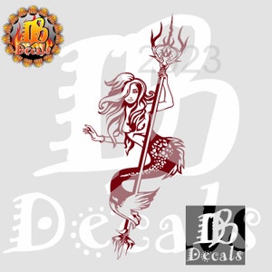 Zeemeermin Meisje Trident Spear Tail Boot Fantasy Strand Vissen Auto Vrachtwagen Raam Laptop Vinyloverdrukplaatjesticker Nieuwe 2023 DB Decals