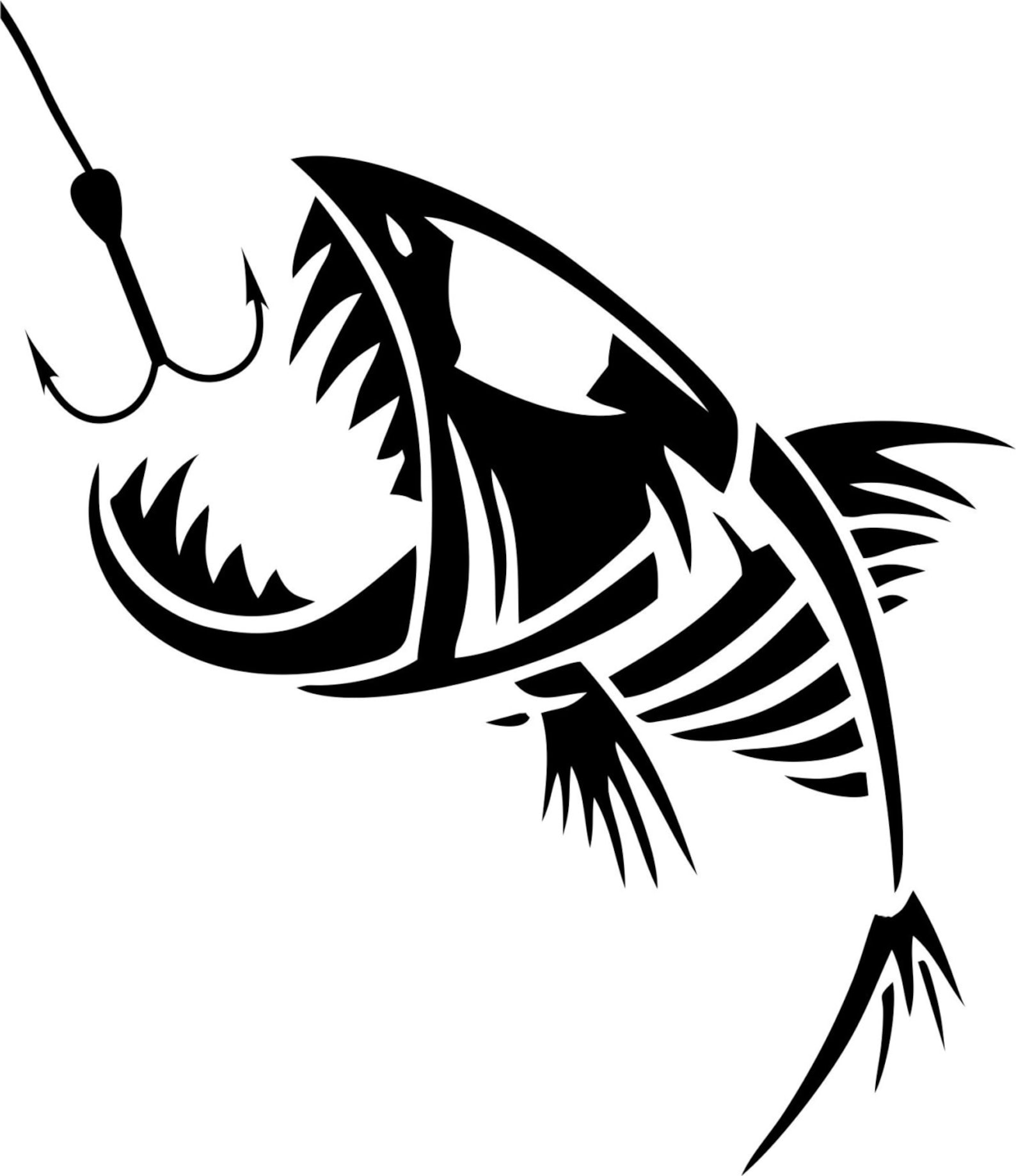 Skeleton Skull Fish Hook Fishing Boat Car Truck Window Laptop Vinyl ...