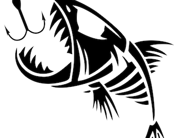 Skeleton Skull Fish Hook Fishing Boat Car Truck Window Laptop Vinyl Decal Sticker