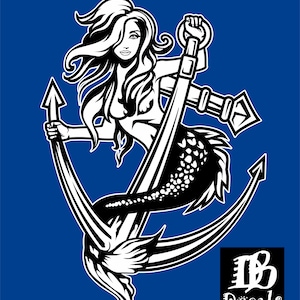 Adhesivo de vinilo blanco y negro de 2 colores para portátil Tumblr RTIC con diseño de ancla de sirena y taza Yeti personalizada