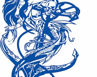 Mermaid Skull Anchor Vinyl Decal: Fantasy Car Truck Laptop Sticker