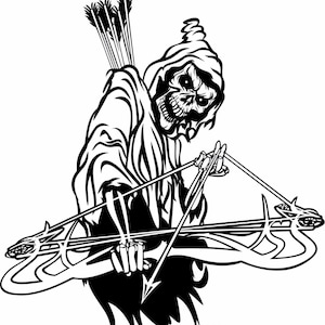 Adesivo per finestrino di auto e camion con teschio, arco e freccia, motivo: tiro con l&#39;arco Grim Reaper