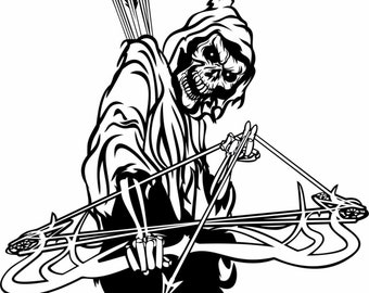 Grim Reaper Bone Skull Bow Arrow Archery Hunting Deer Car Truck Window Vinyl Decal Sticker