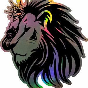 Holographic Lion Judah Yeshua Jesus Christ Cross Christian Truck Car Window Vinyl Decal Sticker