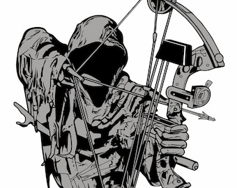 Grim Reaper Hunter Vinyl Decal: Camo Bow Hunter Car Truck Laptop Sticker