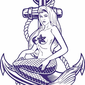 Zeemeermin meisje vis anker boot fantasie strand vissen auto vrachtwagen raam laptop vinyl sticker sticker