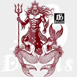 Poseidon Meerman Zeemeermin Koning Aqua Man Boot Griekse god Fantasy Strand Vissen Auto Vrachtwagen Raam Laptop Vinyloverdrukplaatjesticker
