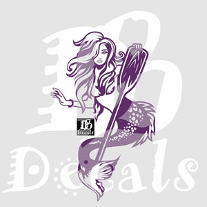 Zeemeermin Meisje Vissenstaart Roeiboot Peddel Fantasy Strand Vissen Auto Vrachtwagen Raam Laptop Vinyloverdrukplaatjesticker