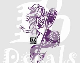 Mermaid Girl Vinyl Decal: Fish Tail, Oar, Boat - Car, Truck, Laptop