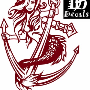 Zeemeermin Meisje Vissenstaart Boot Anker Fantasie Strand Vissen Auto Vrachtwagen Raam Laptop Vinyloverdrukplaatjesticker