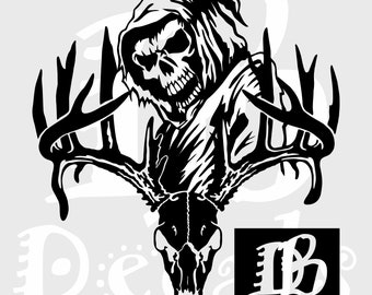 Deer Skull Bone Hunting Fishing Buck Grim Reaper Car Truck Window Vinyl Decal Sticker