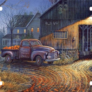 Old Antique Truck Barn Farm House Shed Pumpkin Store License Plate Car Truck Tag