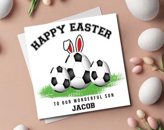 Personalised Football Easter Card, Easter Bunny Easter Card, Daughter, Son, Granddaughter, Grandson, Niece, Nephew, Cousin Easter Card