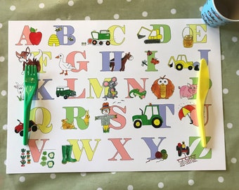 Childrens Plastic Placemat, Farm, Alphabet, Farming, Agriculture, Messy Eating, A-Z, Childrens tablemat, dinner mat