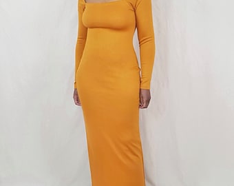 Molde de costura em PDF para vestido de malha de manga comprida com decote quadrado | Fenda nas costas, modelagem reta