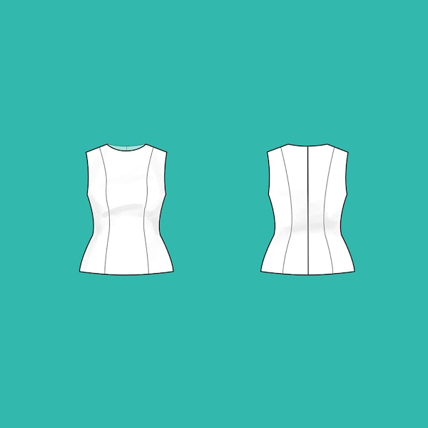 Slim fit sleeveless top | Sizes 10-16 | Basic block PDF sewing pattern