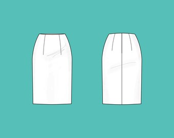 Molde em PDF para saia lápis com pences | Cintura natural, bainha abaixo do joelho