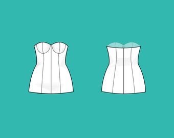 Bustier top with bra cups | Sizes 10-16 | Basic block PDF sewing pattern