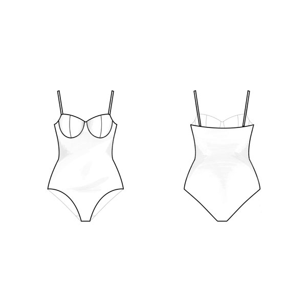 Womens underwire swimsuit, bodysuit | Sizes 2-8 | Basic block PDF sewing pattern