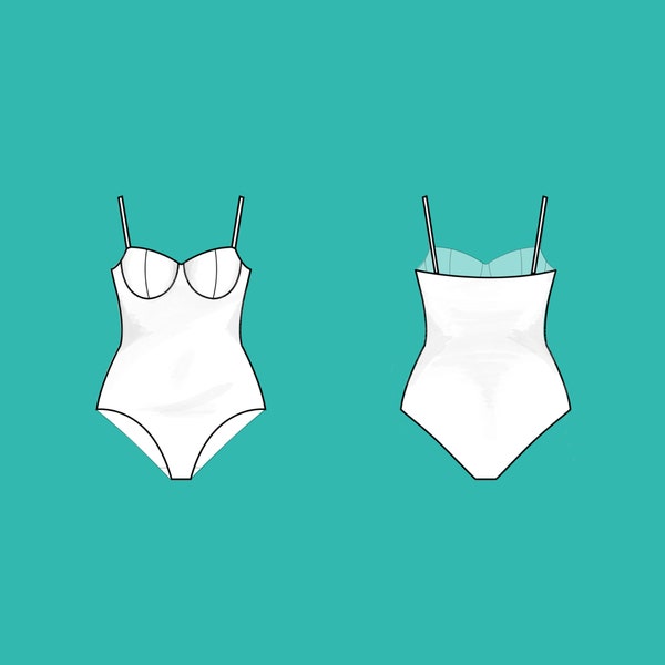 Womens underwire swimsuit, bodysuit | Sizes 10-16 | Basic block PDF sewing pattern