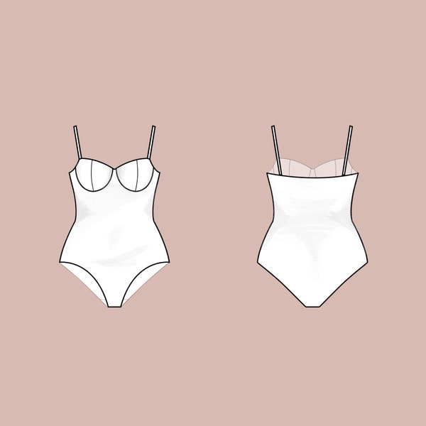 Womens underwire swimsuit, bodysuit | Sizes 18-24 | Basic block PDF sewing pattern