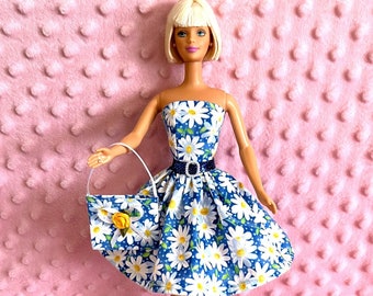 11.5 Fashion Doll Clothes - Daisy Party Dress, Purse and Belt.