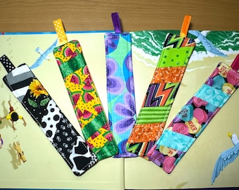 Bookmark – Sun Flower, Watermelon, Purple daisies, Orange/Green Lightning and Valentine Candy.  Double sided.