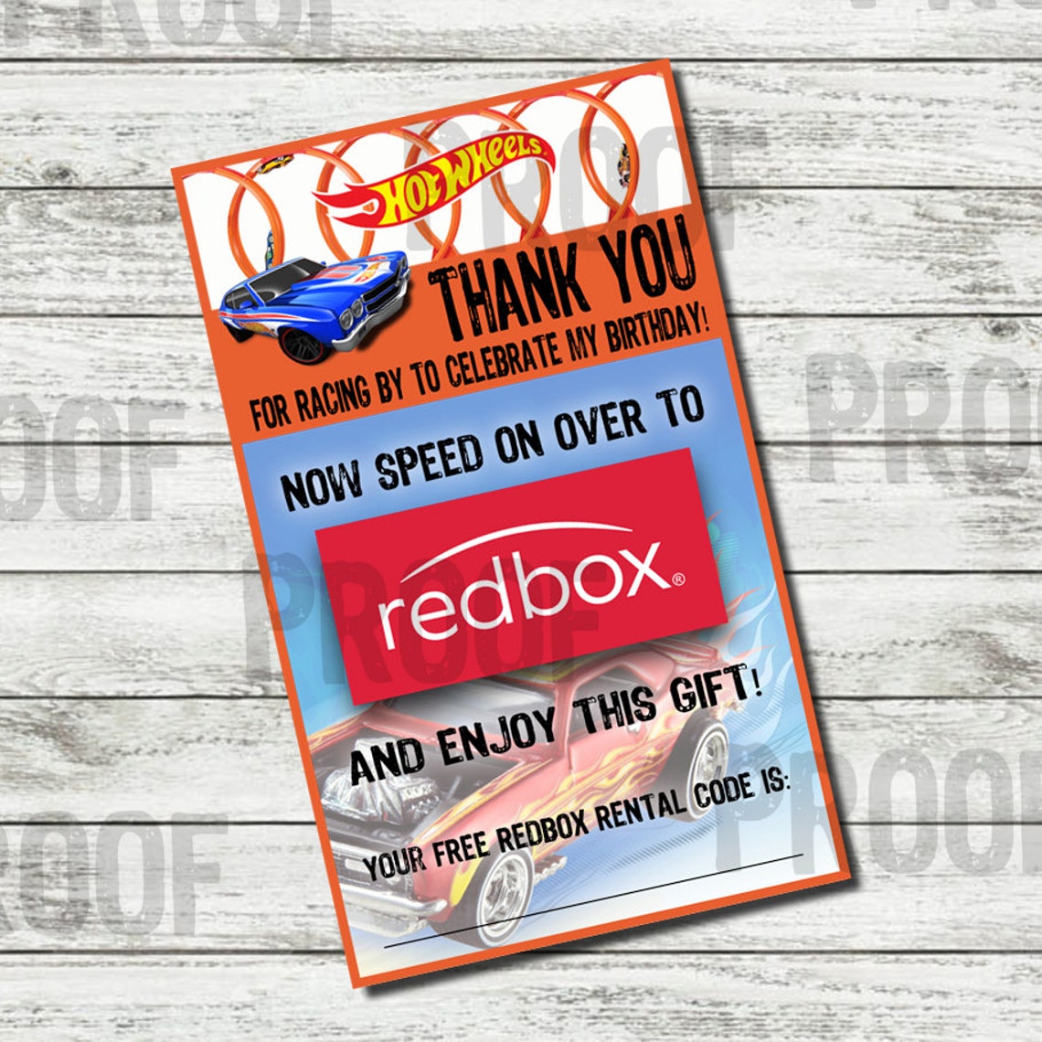 PRINTABLE - Hot Wheels Party Favor Redbox Gift Code Certificates - Etsy