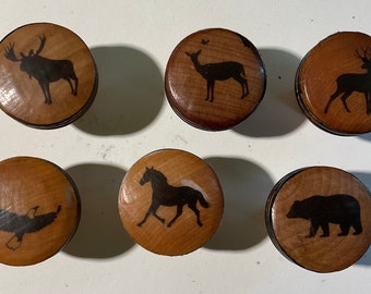 Wood Rustic Drawer Pulls Deer Moose Bear Turkey Eagle Woodpecker