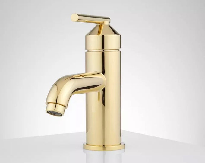 Bathroom Faucet Signature Hardware Polished Brass Single Hole W Popup ...