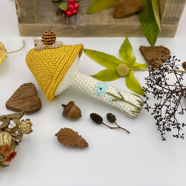 Hochet champignon avec escargot et fleur | jouet pour bébé au crochet | cadeau de douche de bébé | pour bébés | jouet pour tout-petits