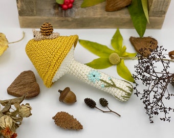 Mushroom rattle with snail and flower | crochet baby toy | baby shower gift | for infants | toddler toy