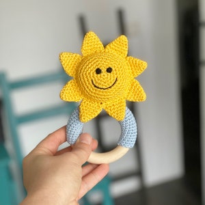 Crochet sun rattle | handmade smiling sun | crochet baby toy | baby shower gift | for infants | toddler toy