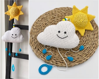 Crochet cloud and sun music box | musical pull string toy | stuffed amigurumi toy | crib toy | Lullaby