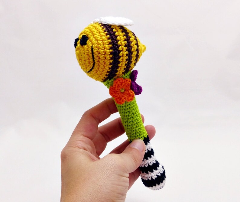 Crochet Bee Rattle Colorful Baby Toy Baby Shower Gift Etsy