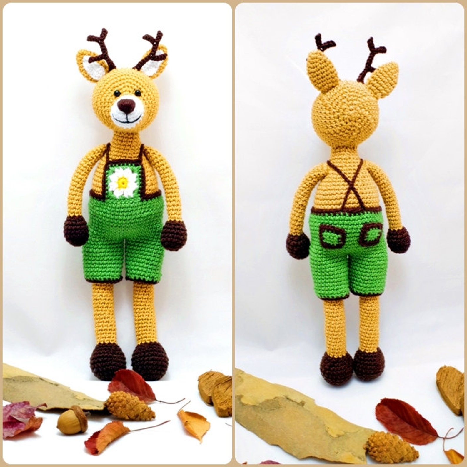 Handmade Crochet Deer Toy in Green Hat main image 1