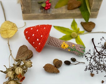 Mushroom rattle with ladybug and flower | crochet baby toy | baby shower gift | for infants | toddler toy | made to order