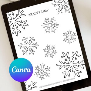 May include: A digital tablet displays a black and white snowflake design with the text "BRAIN DUMP." The Canva logo is visible in the lower left corner. The text "THE DAY ZERO LAB | PROTOCOL 01: THE BRAIN DUMP" is at the bottom.