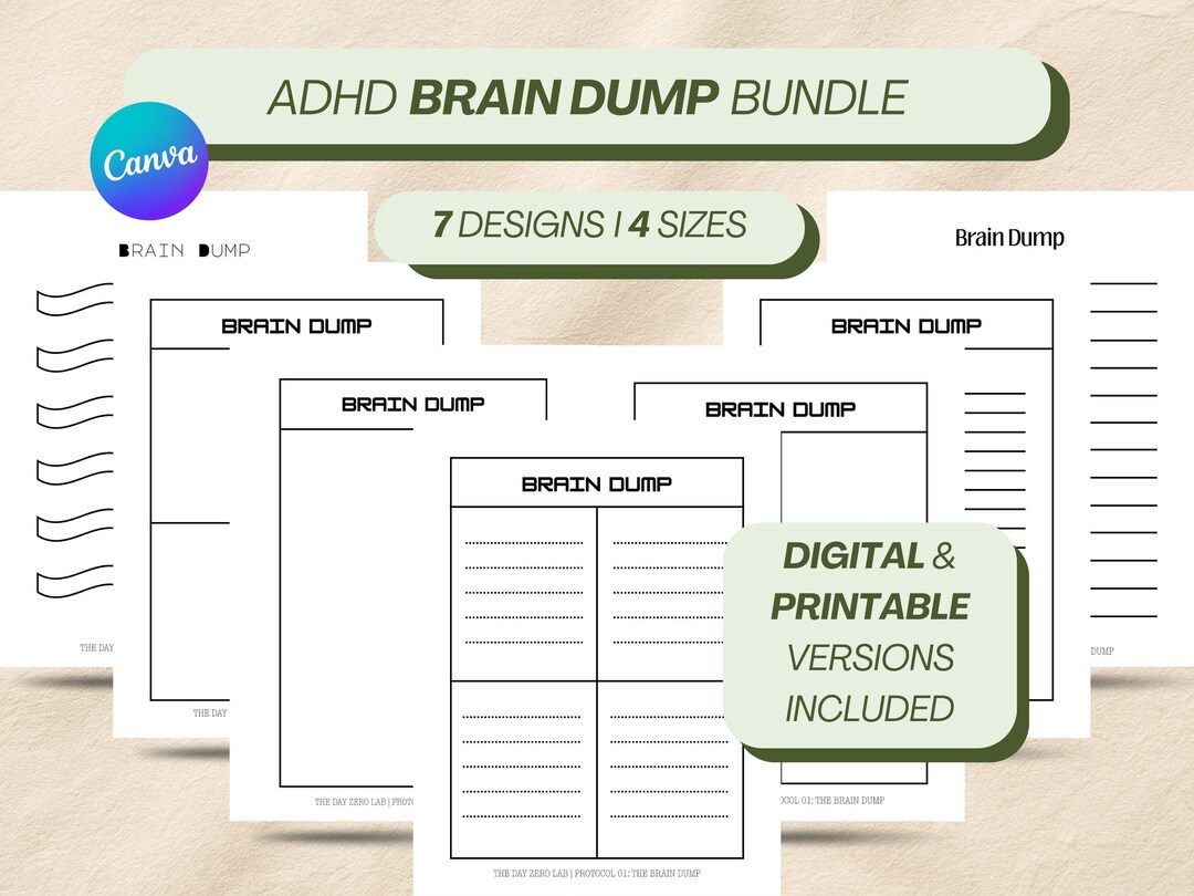 ADHD Brain Dump Bundle | Minimalist Worksheets, Productivity Framework ...