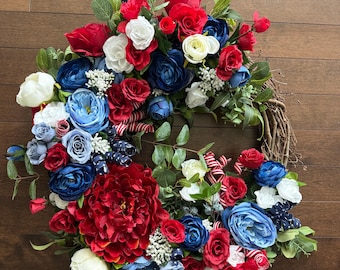 Couronne patriotique, couronne rouge blanc et bleu, couronne américaine, couronne du Memorial Day, couronne du 4 juillet, couronne de tous les jours, couronne d'été