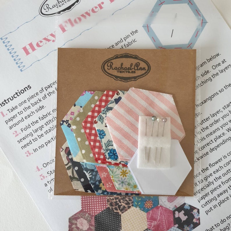 DIY hexy flower kitbeginner english paper piecing hexagon kitprecut hexie sewing kit