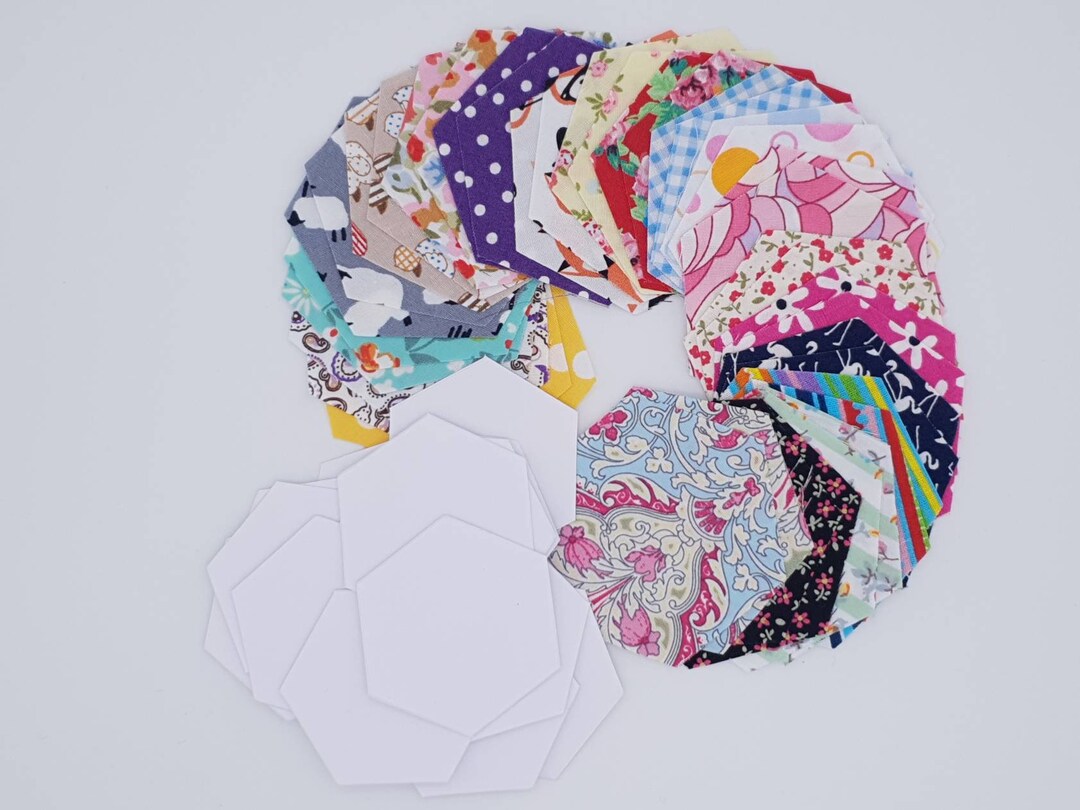 Precut Fabric Hexagons and 1 Inch Paper Templates for English Paper