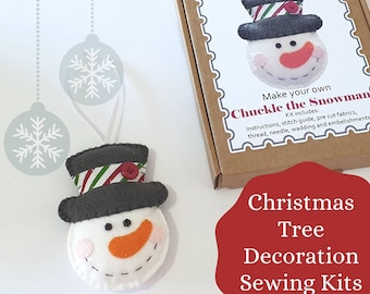 Snowman Christmas tree decoration felt craft sewing kit.