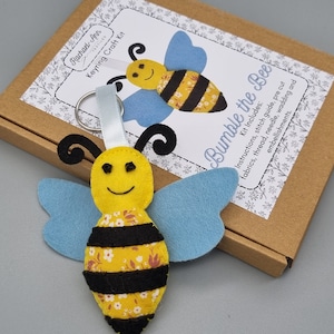 Bumble Bee keyring DIY felt sewing craft kit. Easy embroidery for beginners