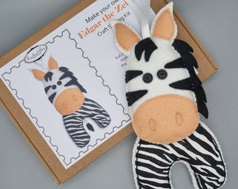 Edgar the Zebra felt craft sewing kit. Safari themed hanging decoration